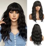 OUFEI Long Wavy Black Wigs for Women Natural Synthetic Hair Heat Resistant Wigs for Daily Party Cosplay Wear-22 Inches