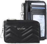 Telena Slim Wallet Women RFID Blocking Credit Card Holder Leather Coin Purse with Silver Keychain Black