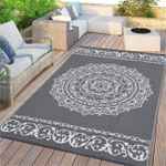 GAOMON Outdoor Rug 5x8 Plastic Straw Rug Waterproof Outdoor Rugs Reversible Patio Rug Camping Rug for RV Camping Picnic Beach, Grey/White Floral