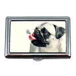 Hard Box Cigarette Case,Dog Pug Animal Pet Cute Chubby Funny Tongue,Business Card Holder Business Card Case Stainless