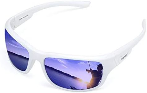 maivnz Polarized Sunglasses for Men Fishing Floating Lightweight UV Protection Kayaking Surfing Water Sport Glasses, White Frame Blue Revo, conventional