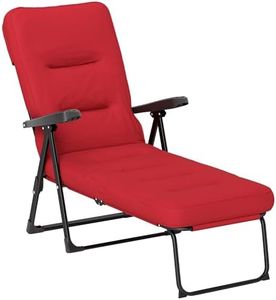 Outsunny Outdoor Lounge Chair with Padded Cushion, Folding Reclining Patio Garden Chair with Recline Back, Footrest, for Poolside, Patio, Wine Red