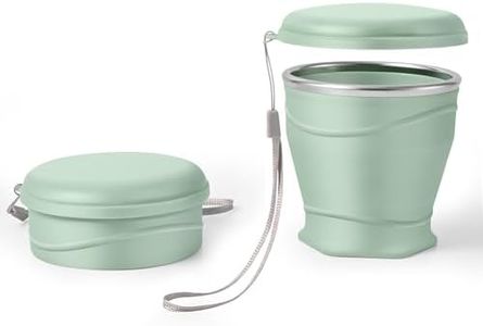 Bidponds 8.8oz/260ml Collapsible Silicone Cup with Lid,BPA-Free,304 Stainless Steel Rim,Portable Cup for Travel,Camping, Hiking,Outdoor Sports (Light Green)