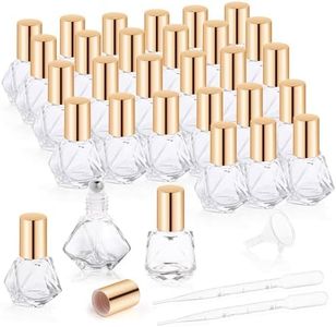 30 Pcs 8ml/0.27oz Essential Oil Roller Bottles Glass Polygonal Roller Bottles Empty Cosmetic Vials Containers with Stainless Steel Roller Balls for Travel Perfume Essential Oil, 2 Dropper, 1 Funnel
