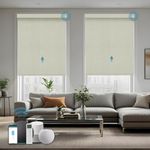 WEFFORT Motorized Roller Shade, 100% Blackout Smart Window Blinds Work with Homekit, Alexa, Google Home, Remote Control, Electric Blinds with USB/Solar Pannel Charging, Gentle Cream