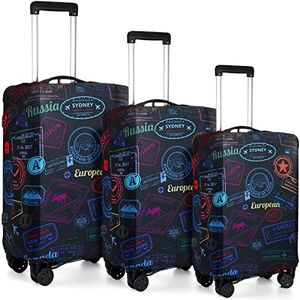 Sherr 3 Pieces Travel Luggage Cover Suitcase Protector Anti Scratch Suitcase Cover Washable Baggage Covers, 、, S/Medium/L, Vintage Theme