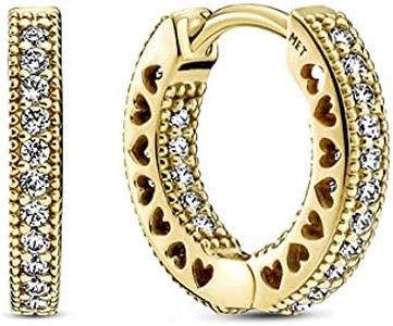 PANDORA Heart Hoop Earrings - Great Gift for Women - Stunning Women's Earrings - 14k Gold & Cubic Zirconia - 1.7 mm