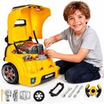 CL FUN Large Truck Engine Toy for Kids: Mechanic Repair Car Kit for Toddlers - Interactive Workshop Set Take Apart Motor Vehicle with Light and Sound for Boys Children 3+ Years Old
