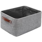 Mangata Foldable Storage Baskets, Thickened Canvas Fabric Storage Box for Home Closet Laundry, Leather Handle, Large Sizes, Grey (without Drawstring)