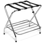 Haven Home Folding Stainless Steel Luggage Suitcase Bag Rack Stand Holder With Storage Shelf For Home Hotel