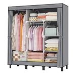 LOEFME Canvas Wardrobe 172*130*45cm Wardrobes for Bedroom Portable Wardrobe Shelves Wardrobe Storage Organiser Fabric Wardrobes for Bedroom with 2 Hanging Rails Fabric Closet Folding Wardrobe Grey