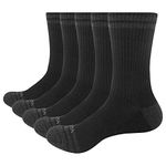 YUEDGE Men's Cotton Moisture Wicking Work Boot Athletic Casual Cushion Crew Socks Men 5 Pack(Black, US Size 9-12)