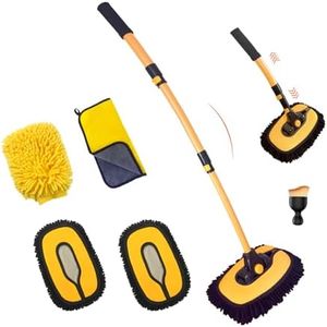 Trituke Telescopic Car Wash Brush Kit, 15° Car Curved Cleaning Brush with Aluminum Alloy Long Handle, 43" Microfiber Wash Mop for Cars Truck Camper Boat