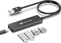 NOVOO Ultra Slim USB Hub 3.0 with 600mm Extended Cable 4 High-Speed Ports, 5Gbps Data Transfer, USB Adapter 5V/2A Power Supply Port, USB Splitter Compatibility for Desktop PC, Laptop, Mobile HDD