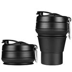 EASYXQ Collapsible Coffee Cup, 16 OZ 480ml Silicone Folding Camping Cup, Leak Proof BPA Free Portable Cup, Travel Mug with Lids for Hiking (Black)