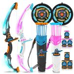 JOYIN 2 in 1 Combo Set Graviton & Photon Bow and Arrow Archery Toy Set for Kids, Light Up Archery Play Set with 2 Luminous Bows, 18 Suction Cups Arrows, 8 Targets, and 2 Quivers