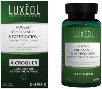 LUXÉOL - Pousse Croissance & Fortification - Complément Alimentaire À Croquer - Roquette, Prêle Des Champs, Zinc, Cuivre, Vitamine B8 B6 - Fabriqué En France - Programme Cheveux 1 Mois - 30 Comprimés