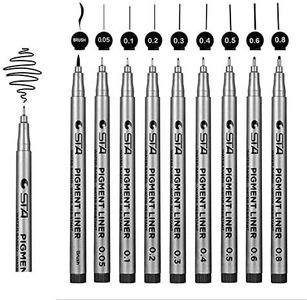 Zanskar Fineliner penne, 9 Pezzi Nero Pigmento Pennarelli Micro penne fine Line Point Ink Artist professionale per schizzi disegno Comic manga scrapbooking