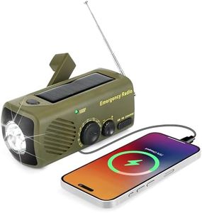 URPRO Emergency Solar Radio, Portable Hand Crank Radio with AM/FM, 1200 mAh Rechargeable Power Bank, SOS Alarm, LED Torch Dynamo Radio, USB Mobile Phone Charger for Outdoor Camping and Hiking