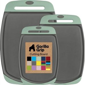 The Original GORILLA GRIP Oversized 100% BPA Free Reversible Durable Kitchen Cutting Board Set of 3, Juice Grooves, Dishwasher Safe, Easy Grip Handle Border, Food Chopping Boards, Cooking