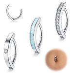 Chriscoco 14G 925 Sterling Silver Belly Button Bars for Women Girls Belly Button Hoop Hinged Navel Ring Cubic Zirconia Opal Hinged Seamless Clicker Belly Button Piercing