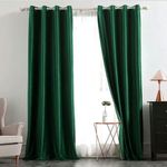 AMI CREATION Blackout Velvet Plain Curtains for Door Living Room Bedroom Hall Room Darkening Curtain, 9 Feet Long, Dark Green, Set of 2