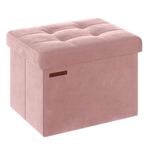 SONGMICS Storage Ottoman, Foldable Small Ottoman Foot Rest, 31 x 41 cm Foot Stool, Ottoman with Storage, Load up to 130 kg, for Living Room, Bedroom, Dorm, Jelly Pink LSF200R51