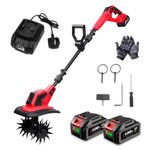 Electric Garden Rotavator Cordless Tiller Cultivator - Lightweight Soil Tiller with 17cm Tilling Width and 24cm Working Depth, Best Electric Rotavator for Garden(Incl. 2 Batteries)