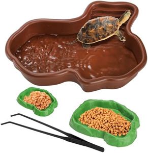 ZENFUN 4-Piece Tortoise Water Bowl Set with Ramp, Turtle Bathing Pool, Reptile Water Dish, Large Soaking Dish, Habitat Accessories