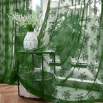 Kotile Hunter Green Sheer Curtains 80 Inches Long 2 Panels Country Rustic Floral Dark Olive Green Lace Curtains for Moody Dark Academia Room, Rod Pocket Privacy Emerald Sheer Drapes, Each 52 x 80 Inch