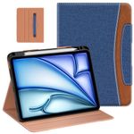 MoKo Case for iPad Air 11 Inch M2 2024/ iPad Air 5th/4th Gen 2022/2020 & iPad Pro 11 Inch 2022/2021/2020/2018 with Pencil Holder, Premium Leather Folio Stand Cover,Denim Blue & Brown