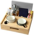 ROCDEER Large Bamboo Couch Caddy, Sofa Cup Holder Tray with 7 Compartments, Couch and Bedside Organizer for Drinks, Snacks, and Remotes (Small)