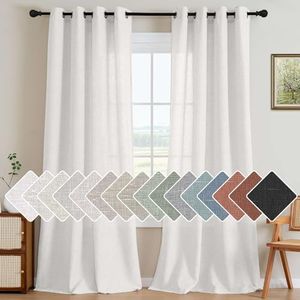 H.VERSAILTEX Natural Effect Extra Long Semi Sheer Curtains Made of Linen Mixed Rich Material, Nickel Grommet Window Panel Drapes (Set of 2, 52 by 108 Inch, Heathered White)
