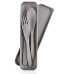 CUNTAUK Travel Cutlery Set with Case, Portable Cutlery Set Reusable Plastic Forks Spoon Tableware, Camping Cutlery Set for Travel Picnic Outdoor Office School Lunch Box or Daily Use (Gray)