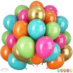 Tropical Balloons Kit, 60 PCS 12Inch Hawaiian Balloons Hot Pink Orange Teal Green Metallic Gold Latex Colorful Balloons for Baby Shower Summer Birthday Party Tropical Aloha Luau Pool Party Decorations