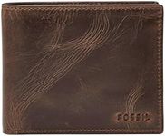 Fossil Men's Derrick Leather RFID-Blocking Bifold Passcase with Removable Card Case Wallet, Dark Brown