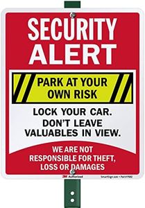 SmartSign 12 x 10 inch “Security Alert - Park At Your Own Risk, Lock Your Car” LawnBoss Yard Sign with 3 foot Stake, 40 mil Aluminum, Laminated Rustproof Aluminum, Multicolor, Set of 1