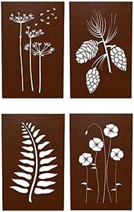 BestNest Panacea 82692 Laser Engraved Botanical Wall Art Assortment, Set of 4 Brown Steel Flower Wall Hangings, Indoor/Outdoor Metal Garden Décor with Keyhole Mounting