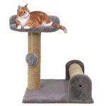 FURRLOVERS Soft Fur Fabric Activity Dual Jute Rope Scratching Post Cat Tree for Kittens & Cats (Height 16 Inch) (Grey) (FURR-21)