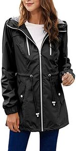 Flygo Women's Waterproof Lightweight Rain Jackets Zipper Hoodie Raincoat with Pockets (Black, Medium)