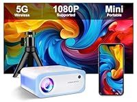 VISULAPEX Upgraded Mini Projector: 1080p Video Supported, 12000L, 5G WiFi, Bluetooth 5.0, HiFi Speaker, Long-Life Lamp, Multi-Device Compatible - Create Your Portable Home Theater for Bedroom