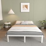 ITIMIDI 12 Inch White Full Size Bed Frame No Box Spring Needed, Metal Full Size Platform Bed Frame with Round Corner Legs, Heavy Duty Steel Support 3500 LBS, Easy Assembly