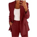 Blazer Suits for Women 2 Piece Business Professional Work Suits Lapel Blazer Jackets Loose Long Pants with Pockets