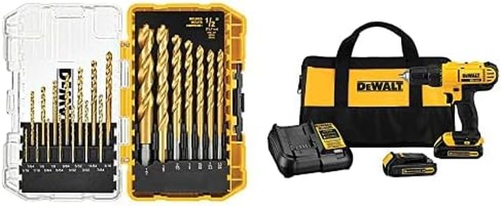 DEWALT 20V Max Cordless Drill / Driver Kit, Compact, 1/2-Inch with Titanium Drill Bit Set, Pilot Point, 21-Piece (DCD771C2 & DW1361)