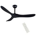 FOBLKS 52" Indoor/Outdoor Black Ceiling Fan, 3 Blade DC Ceiling Fan with Remote Control, 2 Downrods, Reversible DC Motor 27W Quiet Energy Saving