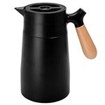 Belle Vous Black Stainless Steel Coffee Carafe with Wooden Handle - 1.6L/54oz Thermal Double-Walled Drinks Jug - Vacuum Insulated Dispenser Pot for Keeping Coffee, Tea, Water & Beverages Hot or Cold