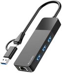 ALL-LUCKY USB to Ethernet Adapter, 4 in 1 USB C to Ethernet Adapter Hub with 3 x USB 3.0 Port/Gigabit Internet Port, High-Speed Network Hub Compatible for iMac,MacBook Pro，iPad Pro，XPS