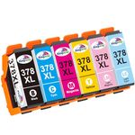 KINGWAY 378XL Ink Cartridges Remanufactured for Epson 378 378XL Ink for Epson Expression Photo XP-8500 XP-8600 XP-8605 XP8500 XP8600 XP8605 XP-8700 Black Cyan Magenta Yellow Light Cyan Light Magenta