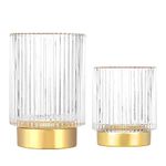 DASITON Makeup Brush holder Organizer,Crystal Cosmetic Makeup Brush Glass Brushes Storage Holder, Vintage Make Up Brush Cup Pen Pencil Holder striped vase(Clear S+L)