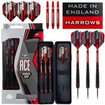 Harrows Ace Rubber Brass Steel Tip Darts Set 20g, 22g, 24g & 26g - Includes Supergrip Shafts, Micron Marathon Flights & Convenient Travel Case 22g